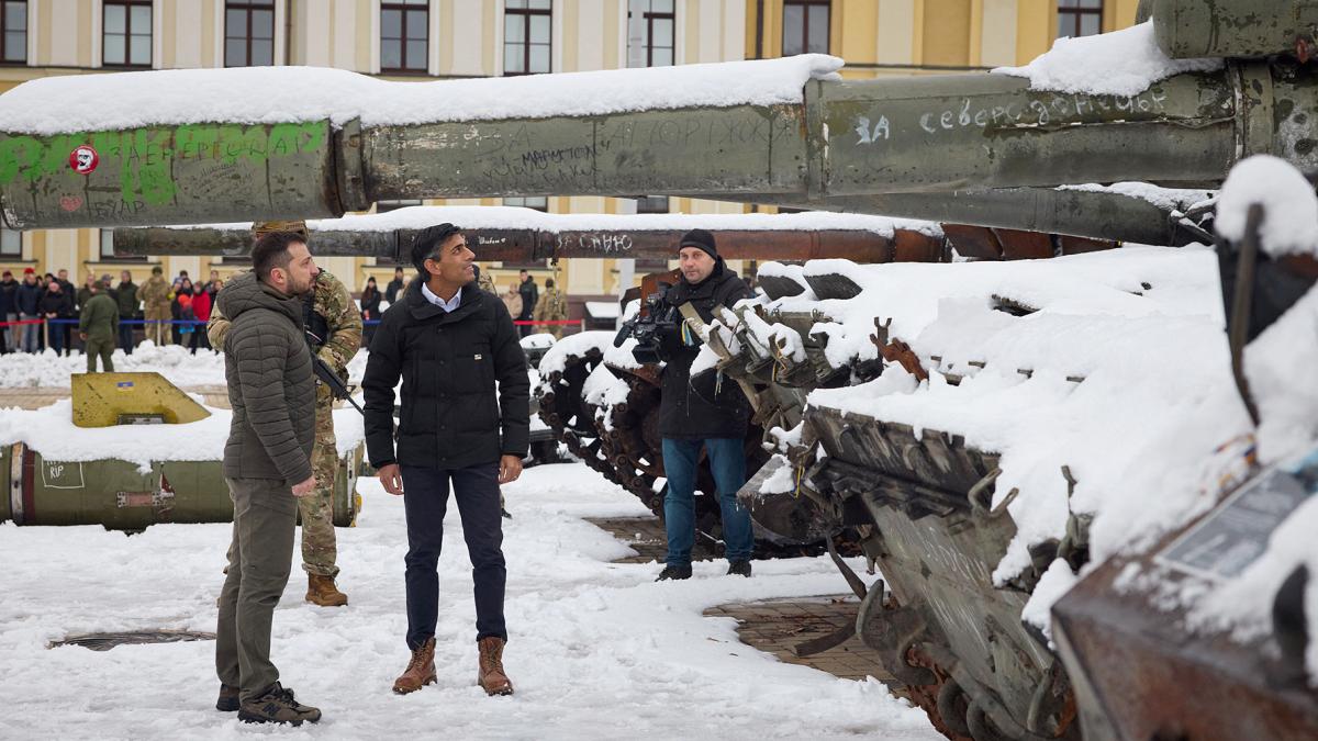 El primer ministro britnico Rishi Sunak en Kiev se reuni con el presidente ucraniano Volodimir Zelenski Foto AFP