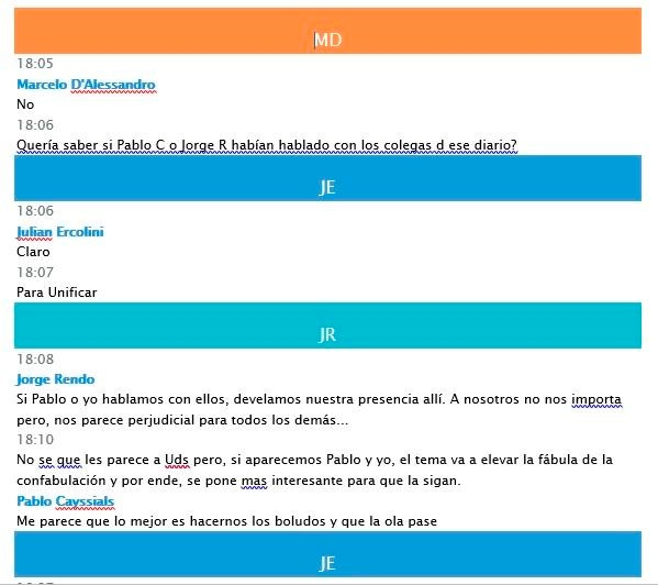 Algunos de los chats entre funcionarios y jueces publicados por el diario Tiempo Argentino 