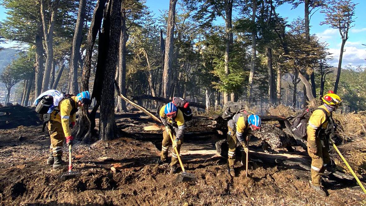 Algunos brigadistas compartieron imgenes de sus colegas trabajando en el combate de las llamas con banderas de Argentina