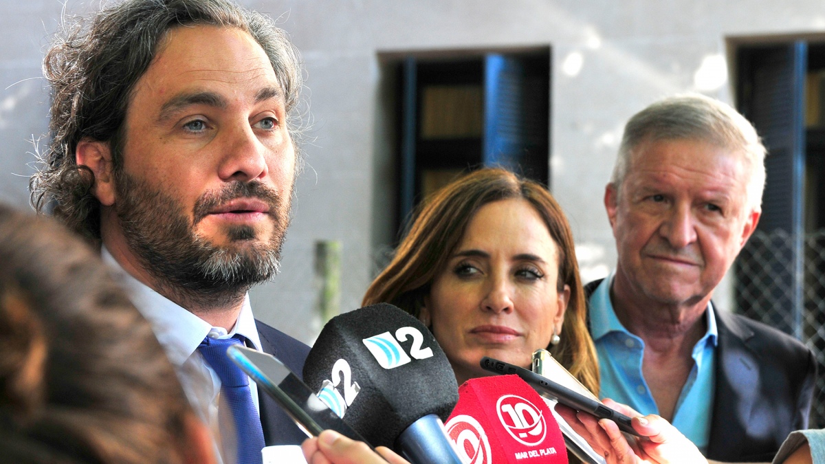 Cafiero Tolosa Paz y Carmona en declaraciones a la prensa tras el acto en Mar del Plata Foto Alejandro Moritz