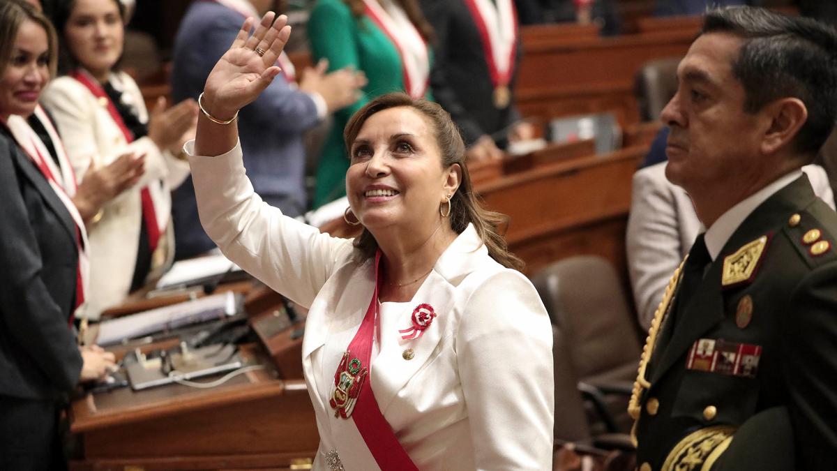 La presidenta hablando frente al Congreso unicameral peruano Foto AFP