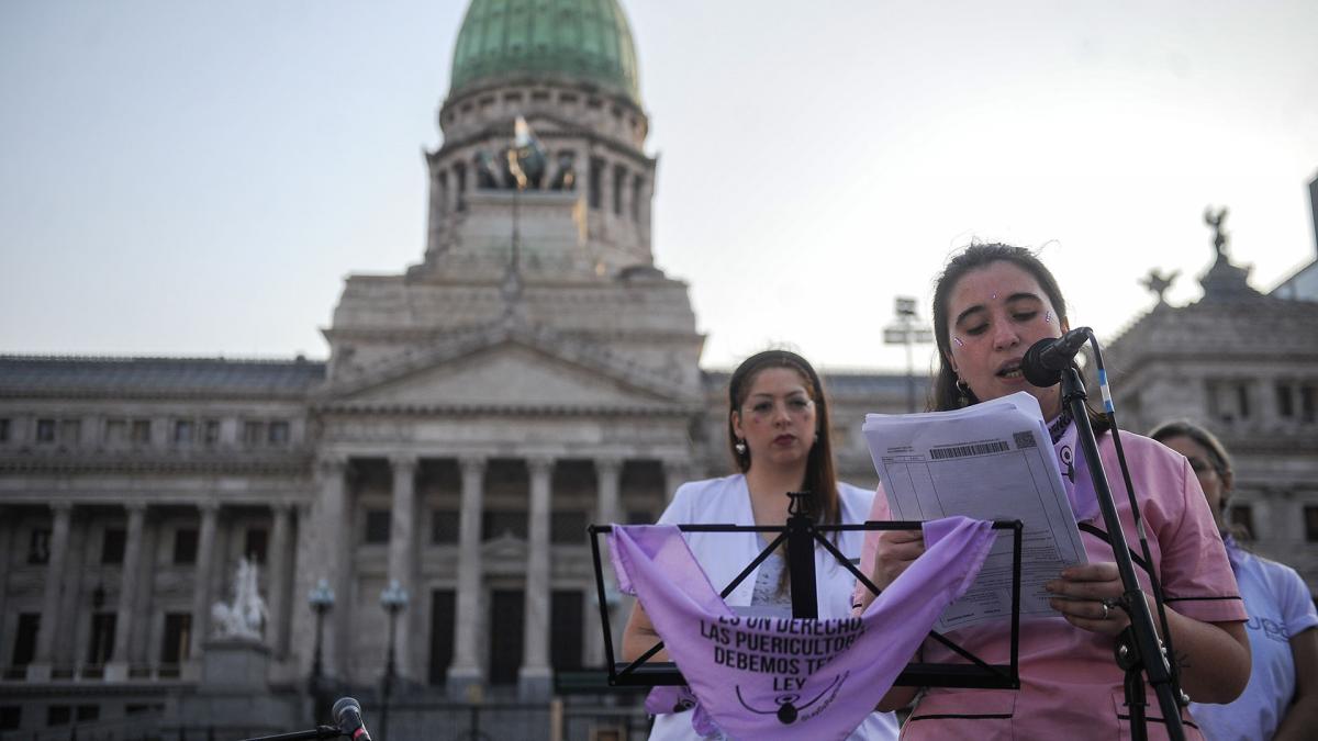 Marcha y protesta de Puericultoras frente al Congreso Foto Cris Sille 