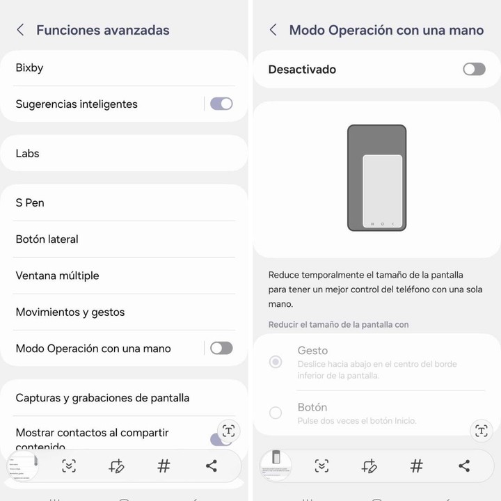 Modo a una mano en Android.