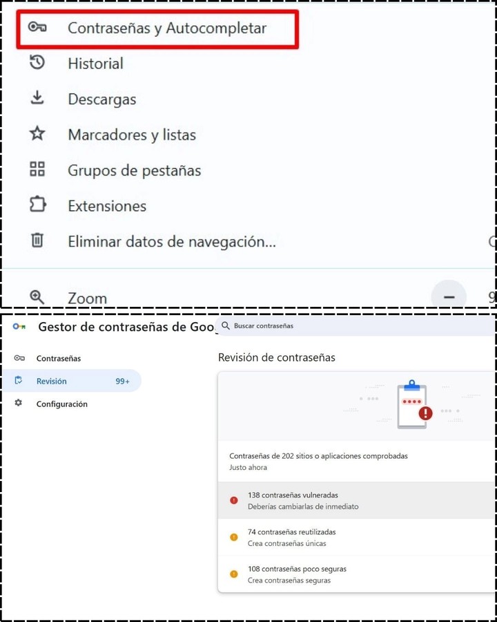 Revision de contraseñas de Google hackeadas.