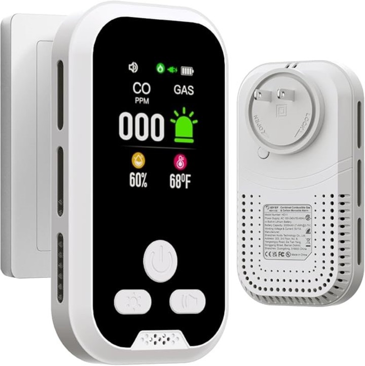 Detector de monóxido de carbono enchufable con pantalla LCD a color.