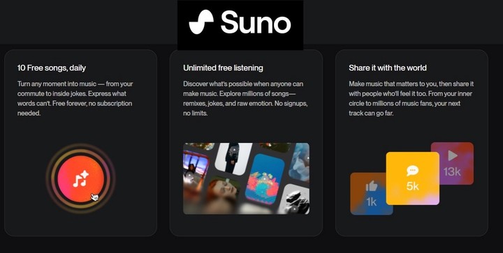 Suno, generador de canciones por IA. Foto: Suno