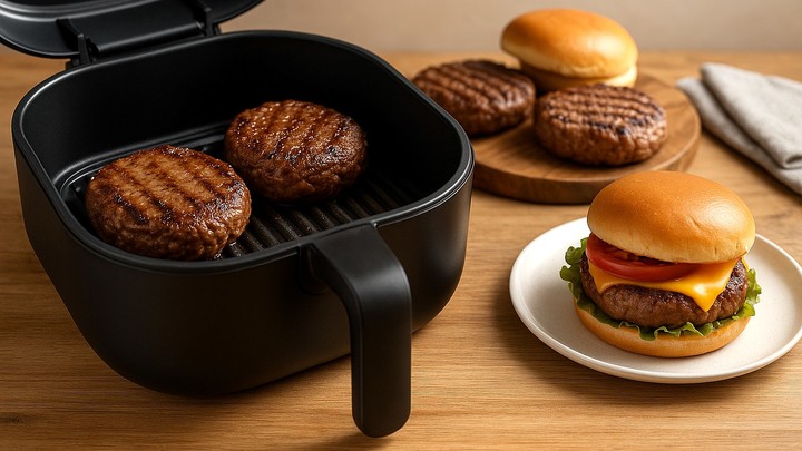 Las freidoras de aire, claves para cocinar hamburguesas sin humo. Foto: IA (ChatGPT)