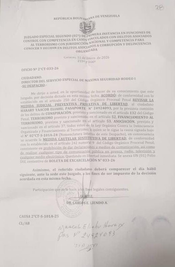 Así es el bozal legal que impone el chavismo a los presos políticos que excarcela de las cárceles de Venezuela.