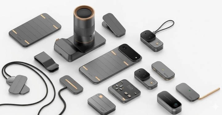 Tecno Modular Phone, con todos sus accesorios.