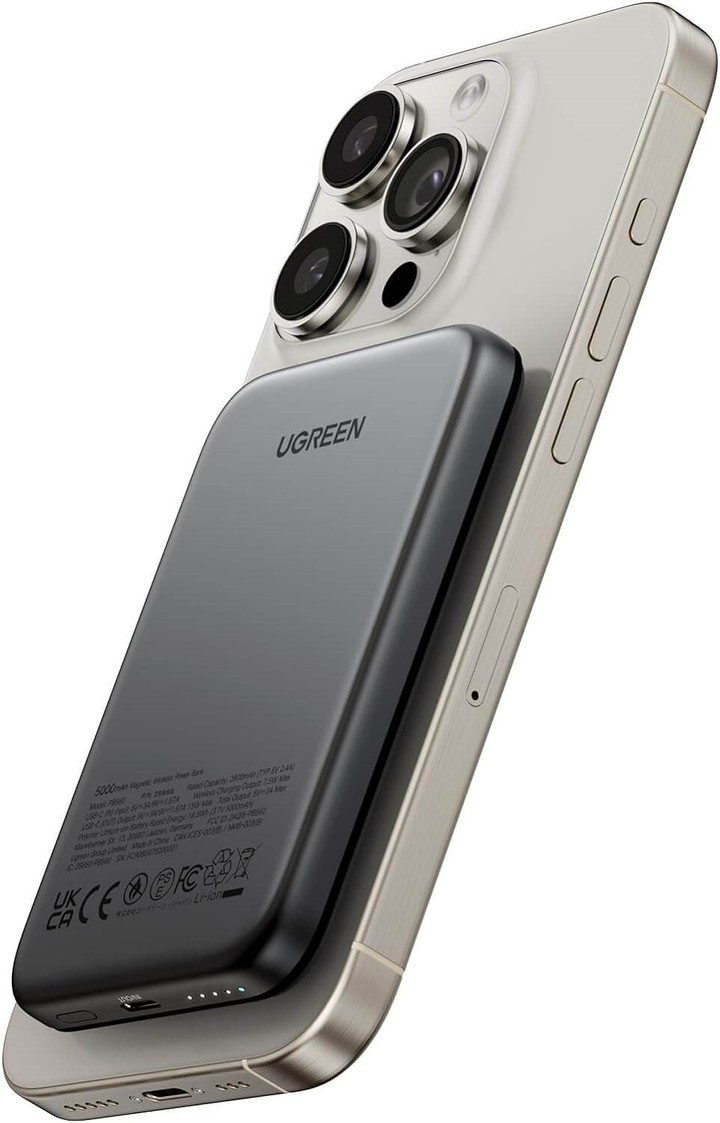 UGREEN Magnetic Power Bank. Diseñado para iPhone 17-12 tiene un imán fuerte de 10N integrado.